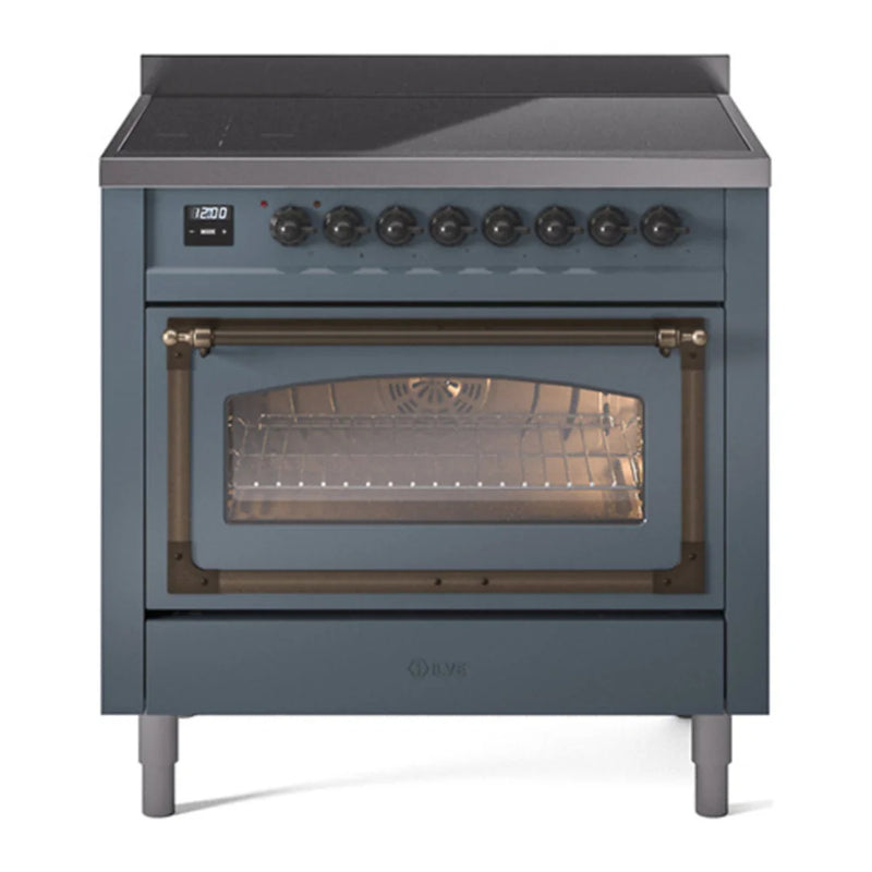 ILVE Nostalgie II Noblesse 36" Induction Freestanding Range in Blue Grey with Burnished Trim, UNI366NMPBGB