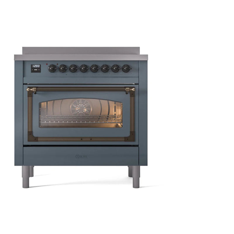 ILVE Nostalgie II Noblesse 36" Induction Freestanding Range in Blue Grey with Burnished Trim, UNI366NMPBGB