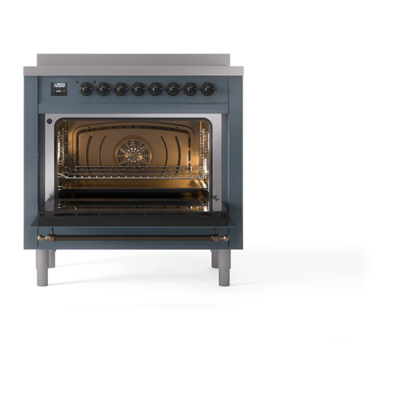 ILVE Nostalgie II Noblesse 36" Induction Freestanding Range in Blue Grey with Burnished Trim, UNI366NMPBGB