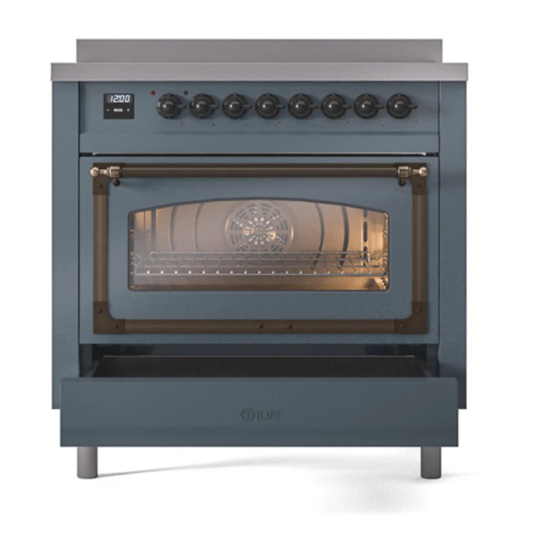 ILVE Nostalgie II Noblesse 36" Induction Freestanding Range in Blue Grey with Burnished Trim, UNI366NMPBGB