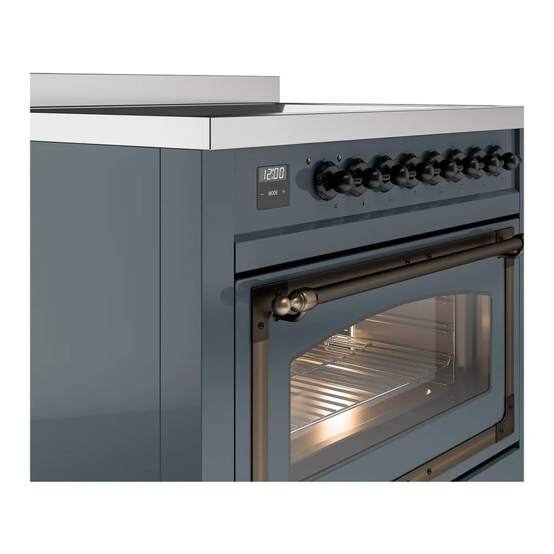 ILVE Nostalgie II Noblesse 36" Induction Freestanding Range in Blue Grey with Burnished Trim, UNI366NMPBGB