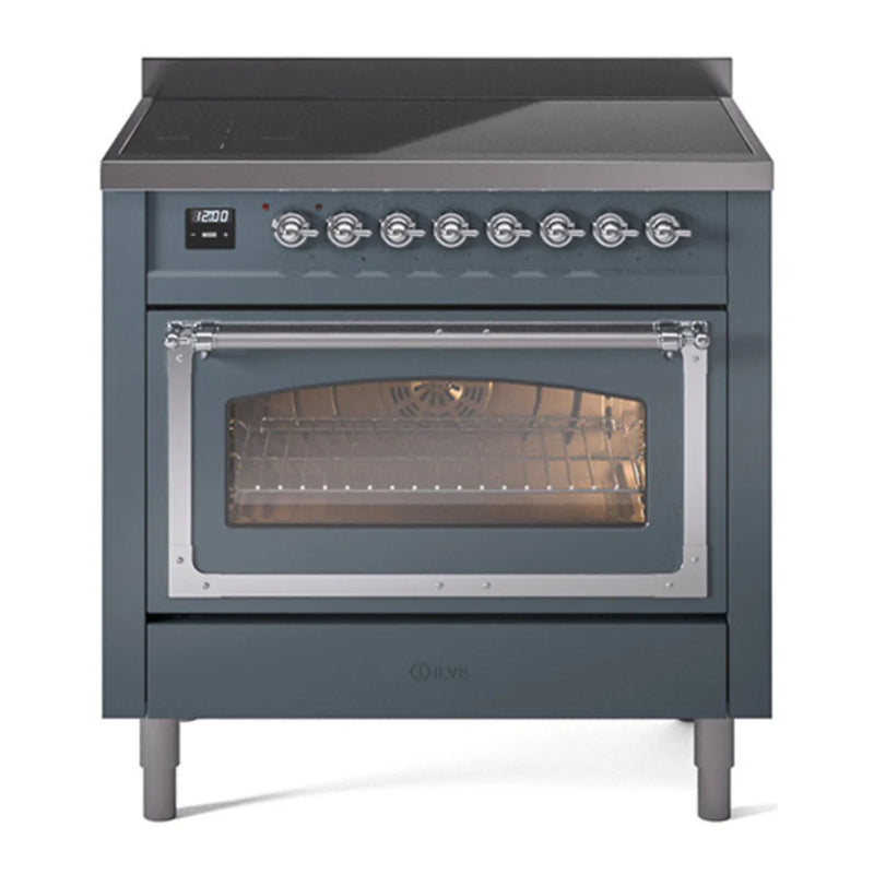 ILVE Nostalgie II Noblesse 36" Induction Freestanding Range in Blue Grey with Chrome Trim, UNI366NMPBGC