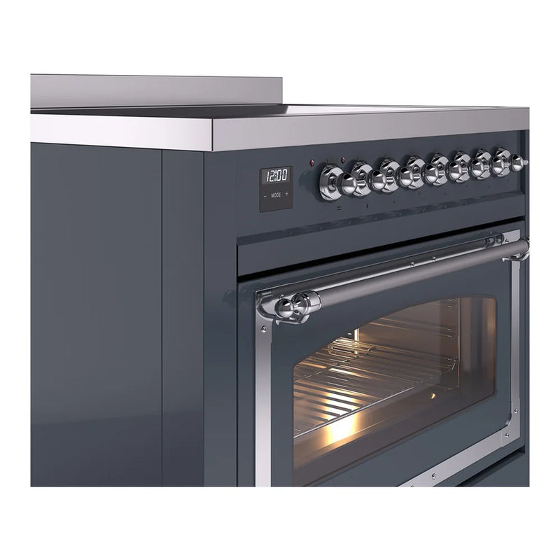 ILVE Nostalgie II Noblesse 36" Induction Freestanding Range in Blue Grey with Chrome Trim, UNI366NMPBGC