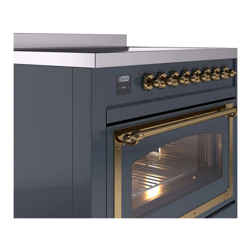 ILVE Nostalgie II Noblesse 36" Induction Freestanding Range in Blue Grey with Brass Trim, UNI366NMPBGG
