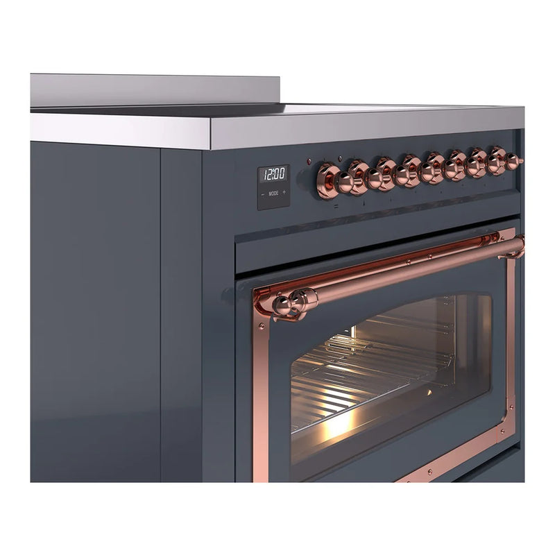 ILVE Nostalgie II Noblesse 36" Induction Freestanding Range in Blue Grey with Copper Trim, UNI366NMPBGP