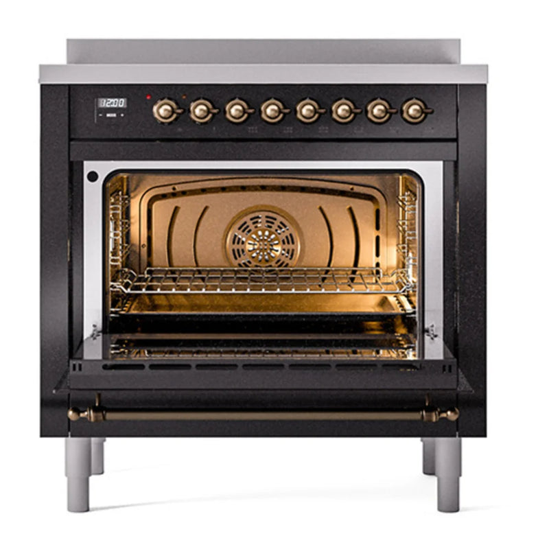 ILVE Nostalgie II Noblesse 36" Induction Freestanding Range in Glossy Black with Burnished Trim, UNI366NMPBKB
