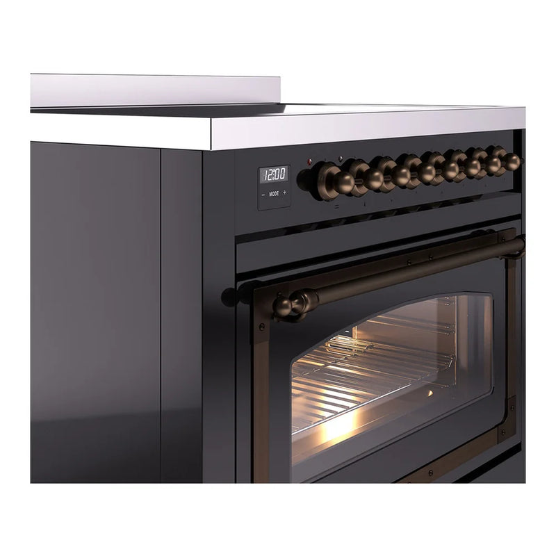 ILVE Nostalgie II Noblesse 36" Induction Freestanding Range in Glossy Black with Burnished Trim, UNI366NMPBKB