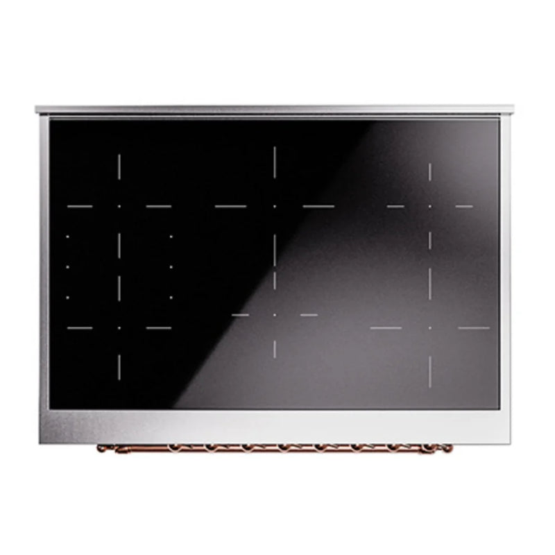ILVE Nostalgie II Noblesse 36" Induction Freestanding Range in Glossy Black with Copper Trim, UNI366NMPBKP
