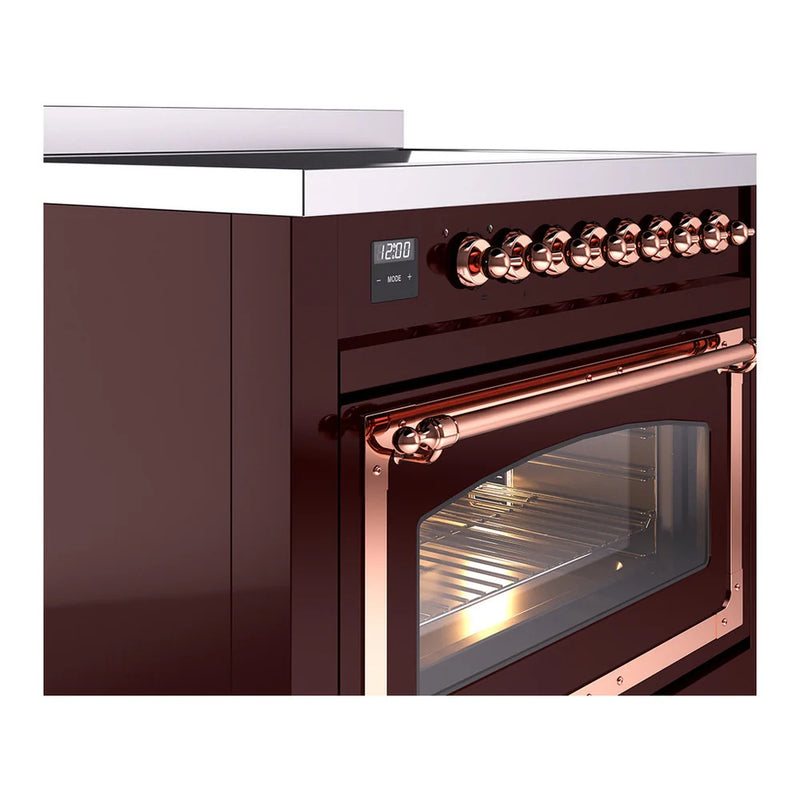 ILVE Nostalgie II Noblesse 36" Induction Freestanding Range in Burgundy with Copper Trim, UNI366NMPBUP