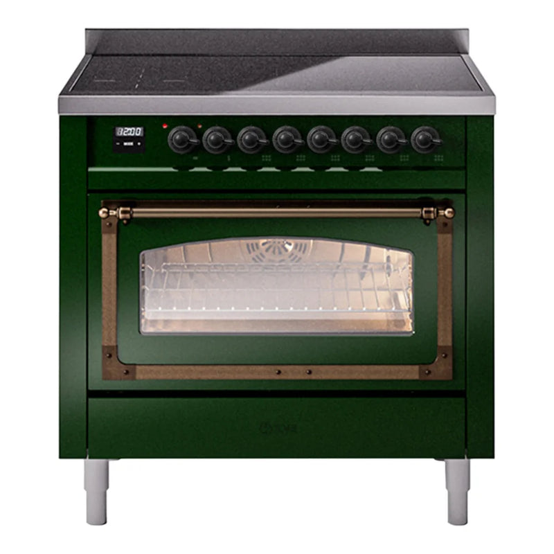 ILVE Nostalgie II Noblesse 36" Induction Freestanding Range in Emerald Green with Burnished Trim, UNI366NMPEGB