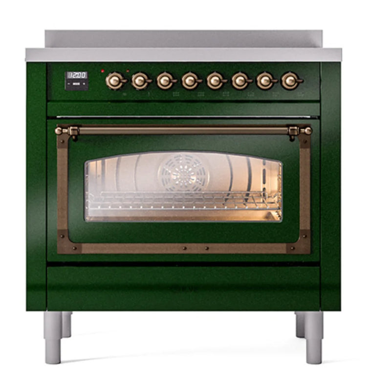 ILVE Nostalgie II Noblesse 36" Induction Freestanding Range in Emerald Green with Burnished Trim, UNI366NMPEGB