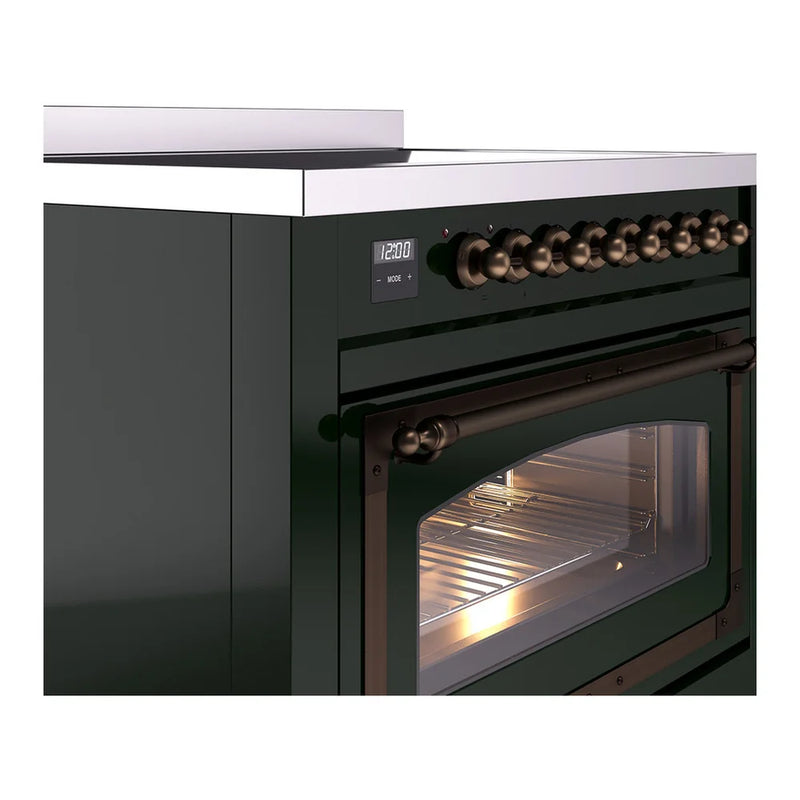 ILVE Nostalgie II Noblesse 36" Induction Freestanding Range in Emerald Green with Burnished Trim, UNI366NMPEGB