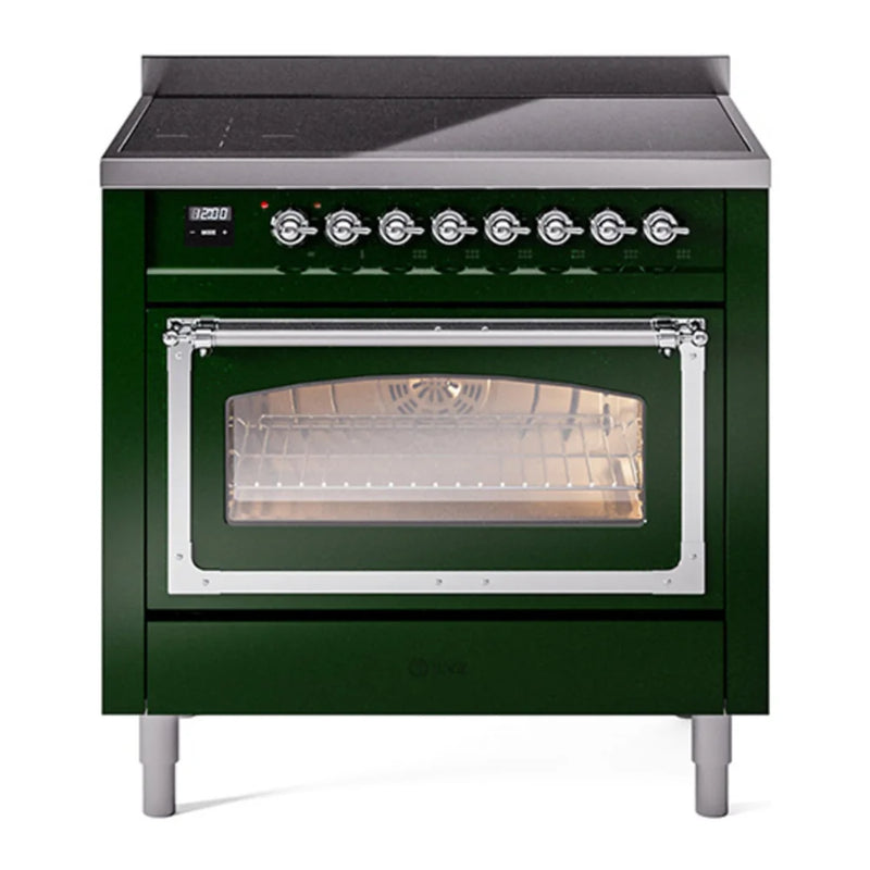 ILVE Nostalgie II Noblesse 36" Induction Freestanding Range in Emerald Green with Chrome Trim, UNI366NMPEGC