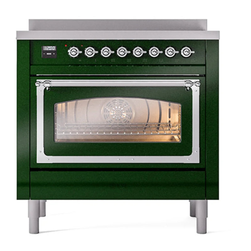 ILVE Nostalgie II Noblesse 36" Induction Freestanding Range in Emerald Green with Chrome Trim, UNI366NMPEGC