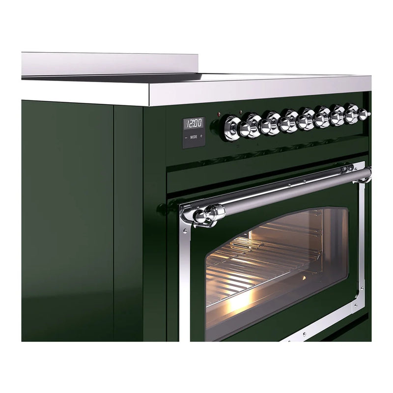 ILVE Nostalgie II Noblesse 36" Induction Freestanding Range in Emerald Green with Chrome Trim, UNI366NMPEGC