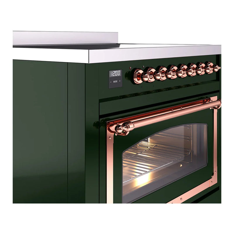 ILVE Nostalgie II Noblesse 36" Induction Freestanding Range in Emerald Green with Copper Trim, UNI366NMPEGP