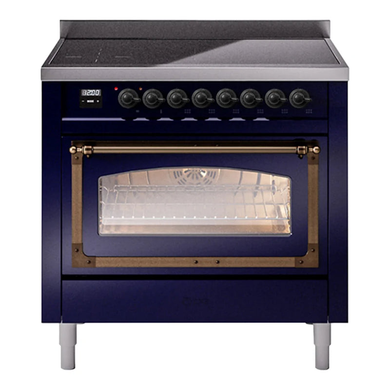 ILVE Nostalgie II Noblesse 36" Induction Freestanding Range in Midnight Blue with Burnished Trim, UNI366NMPMBB