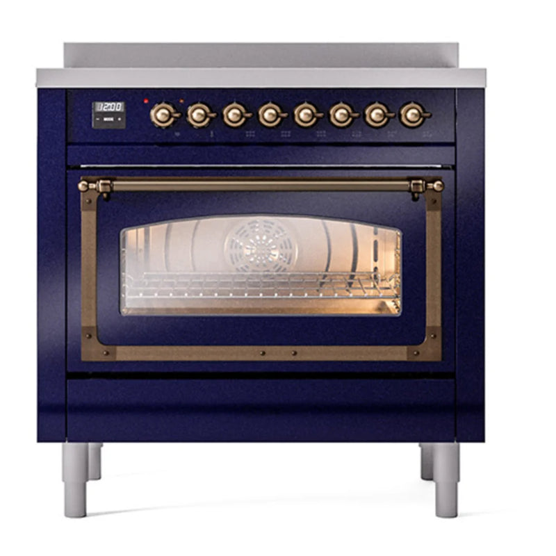 ILVE Nostalgie II Noblesse 36" Induction Freestanding Range in Midnight Blue with Burnished Trim, UNI366NMPMBB