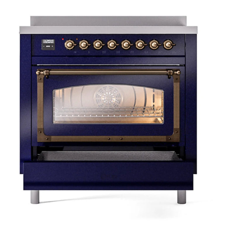 ILVE Nostalgie II Noblesse 36" Induction Freestanding Range in Midnight Blue with Burnished Trim, UNI366NMPMBB