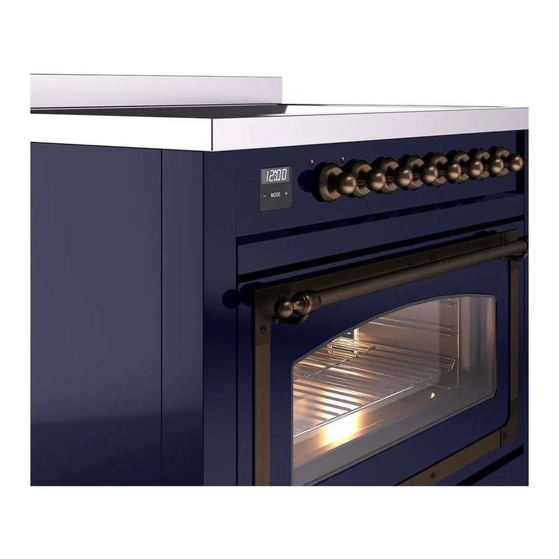 ILVE Nostalgie II Noblesse 36" Induction Freestanding Range in Midnight Blue with Burnished Trim, UNI366NMPMBB