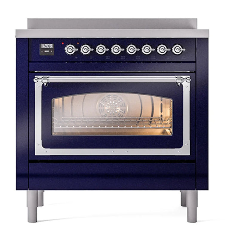ILVE Nostalgie II Noblesse 36" Induction Freestanding Range in Midnight Blue with Chrome Trim, UNI366NMPMBC