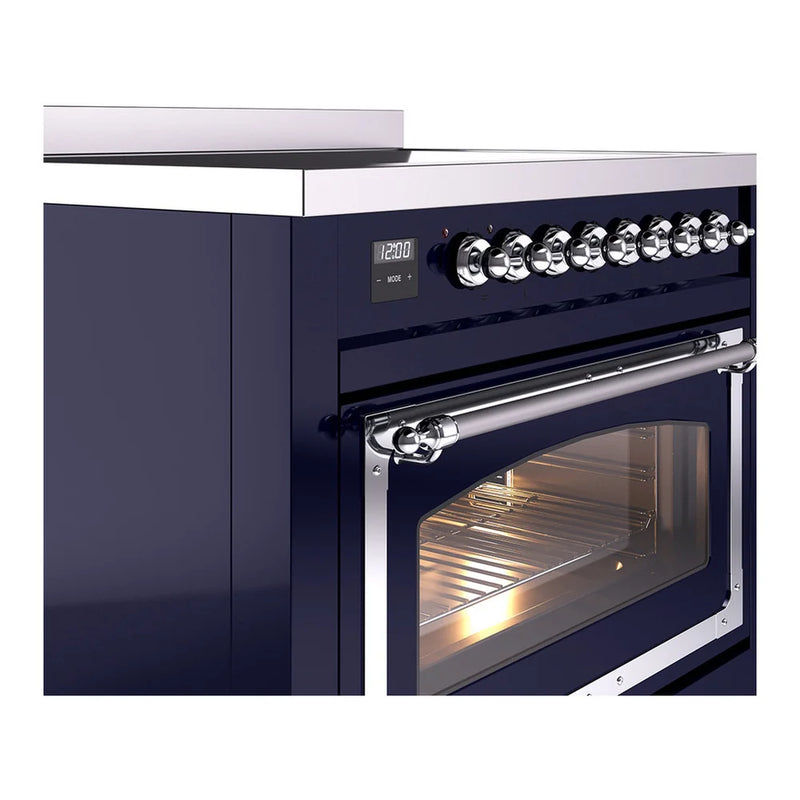 ILVE Nostalgie II Noblesse 36" Induction Freestanding Range in Midnight Blue with Chrome Trim, UNI366NMPMBC