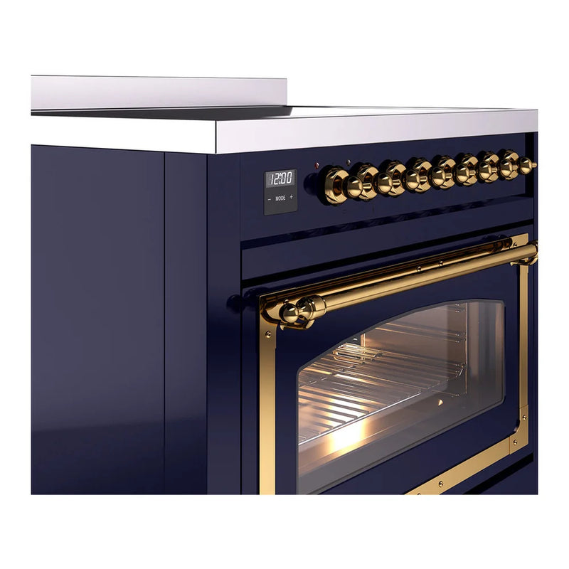 ILVE Nostalgie II Noblesse 36" Induction Freestanding Range in Midnight Blue with Brass Trim, UNI366NMPMBG