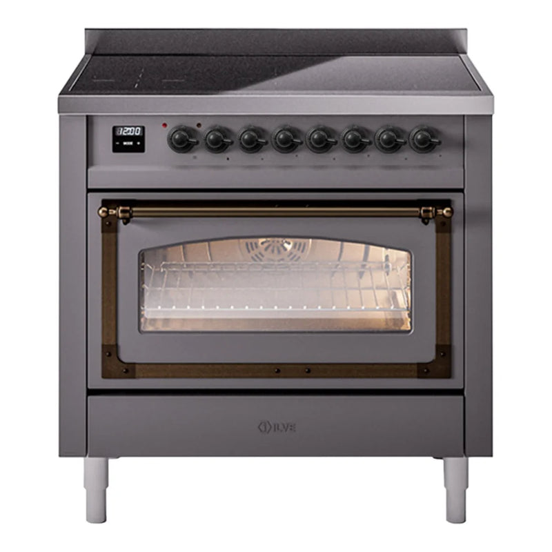 ILVE Nostalgie II Noblesse 36" Induction Freestanding Range in Graphite Matte with Burnished Trim, UNI366NMPMGB