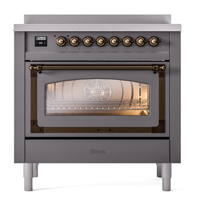 ILVE Nostalgie II Noblesse 36" Induction Freestanding Range in Graphite Matte with Burnished Trim, UNI366NMPMGB