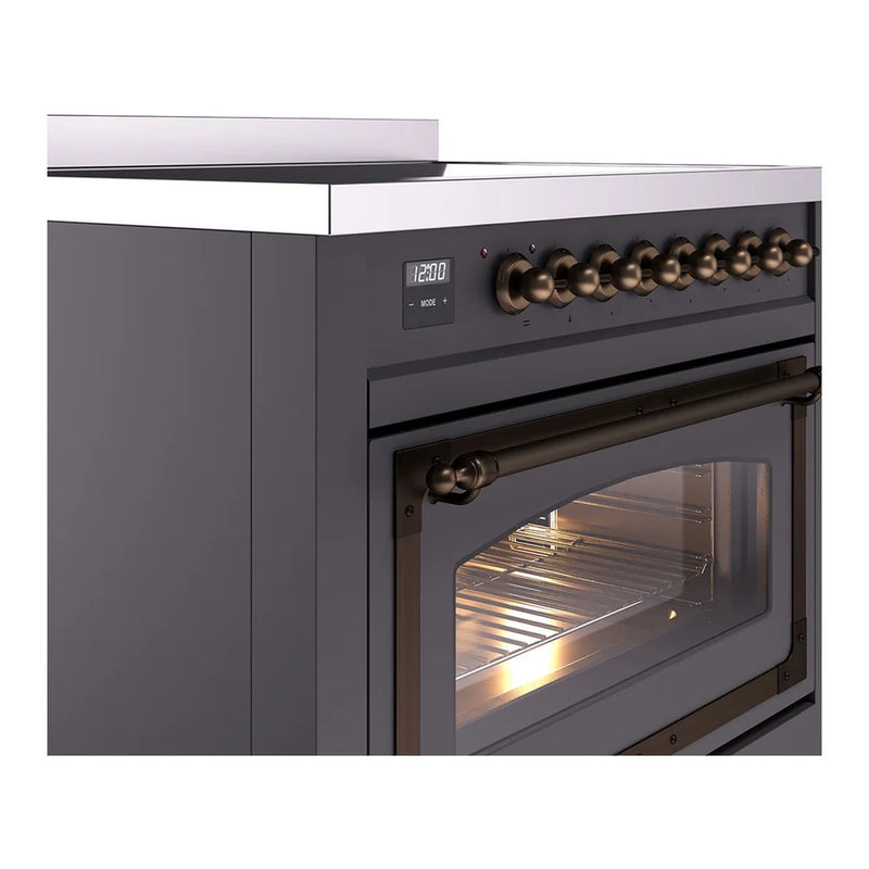 ILVE Nostalgie II Noblesse 36" Induction Freestanding Range in Graphite Matte with Burnished Trim, UNI366NMPMGB