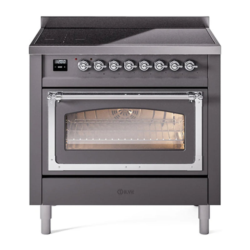 ILVE Nostalgie II Noblesse 36" Induction Freestanding Range in Graphite Matte with Chrome Trim, UNI366NMPMGC