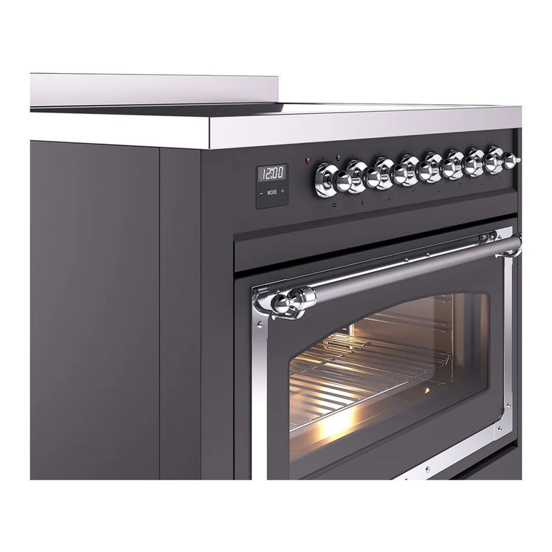 ILVE Nostalgie II Noblesse 36" Induction Freestanding Range in Graphite Matte with Chrome Trim, UNI366NMPMGC