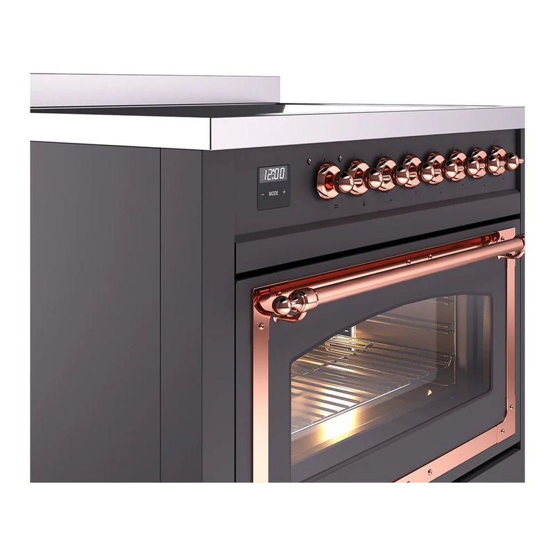ILVE Nostalgie II Noblesse 36" Induction Freestanding Range in Graphite Matte with Copper Trim, UNI366NMPMGP