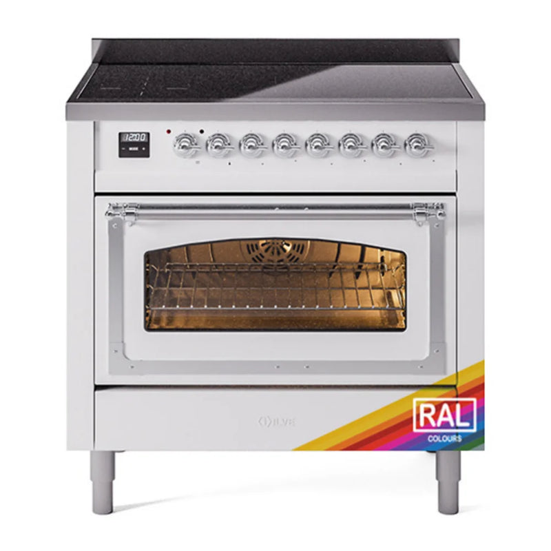 ILVE Nostalgie II Noblesse 36" Induction Freestanding Range in RAL Color with Chrome Trim, UNI366NMPRAC