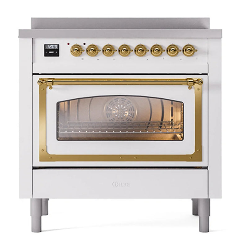 ILVE Nostalgie II Noblesse 36" Induction Freestanding Range in RAL Color with Brass Trim, UNI366NMPRAG