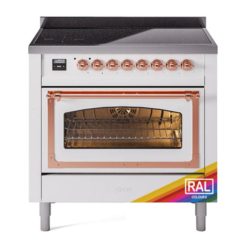 ILVE Nostalgie II Noblesse 36" Induction Freestanding Range in RAL Color with Copper Trim, UNI366NMPRAP