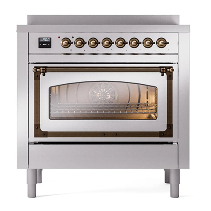 ILVE Nostalgie II Noblesse 36" Induction Freestanding Range in Stainless Steel with Burnished Trim, UNI366NMPSSB