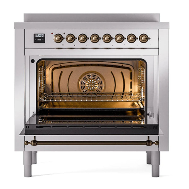 ILVE Nostalgie II Noblesse 36" Induction Freestanding Range in Stainless Steel with Burnished Trim, UNI366NMPSSB