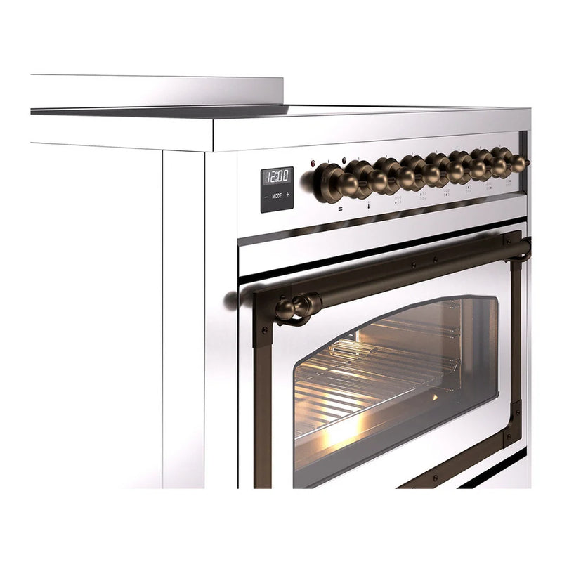 ILVE Nostalgie II Noblesse 36" Induction Freestanding Range in Stainless Steel with Burnished Trim, UNI366NMPSSB