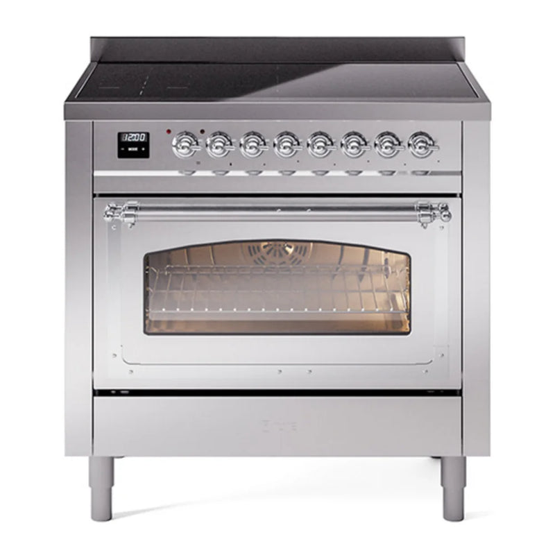 ILVE Nostalgie II Noblesse 36" Induction Freestanding Range in Stainless Steel with Chrome Trim, UNI366NMPSSC