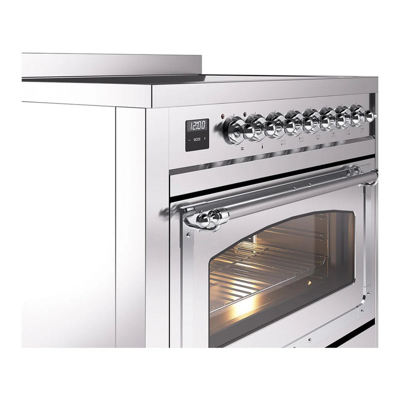 ILVE Nostalgie II Noblesse 36" Induction Freestanding Range in Stainless Steel with Chrome Trim, UNI366NMPSSC