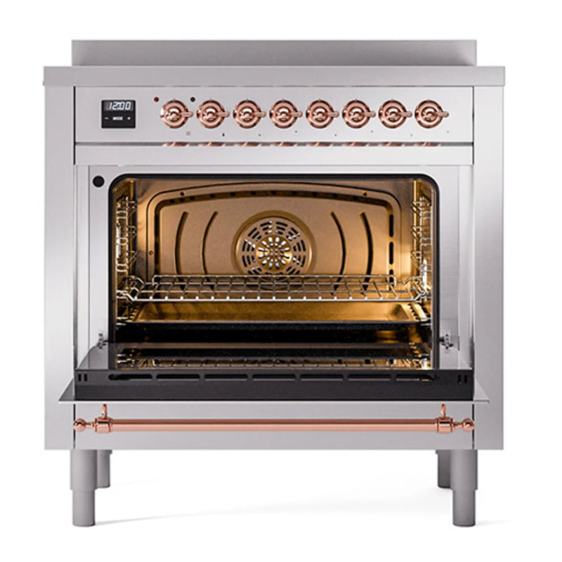 ILVE Nostalgie II Noblesse 36" Induction Freestanding Range in Stainless Steel with Brass Trim, UNI366NMPSSG