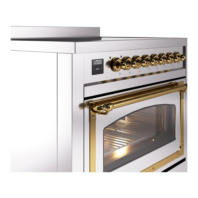 ILVE Nostalgie II Noblesse 36" Induction Freestanding Range in Stainless Steel with Brass Trim, UNI366NMPSSG
