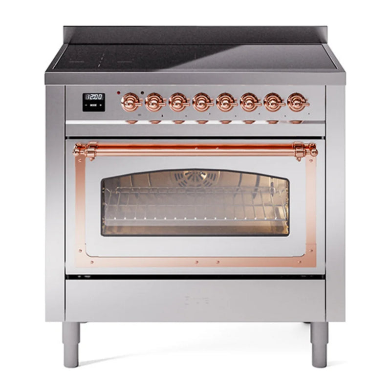 ILVE Nostalgie II Noblesse 36" Induction Freestanding Range in Stainless Steel with Copper Trim, UNI366NMPSSP