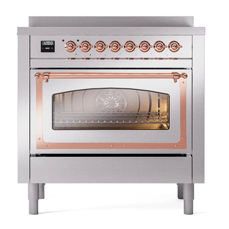 ILVE Nostalgie II Noblesse 36" Induction Freestanding Range in Stainless Steel with Copper Trim, UNI366NMPSSP
