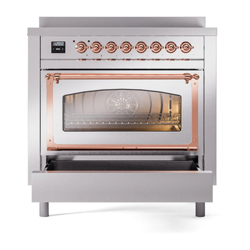 ILVE Nostalgie II Noblesse 36" Induction Freestanding Range in Stainless Steel with Copper Trim, UNI366NMPSSP