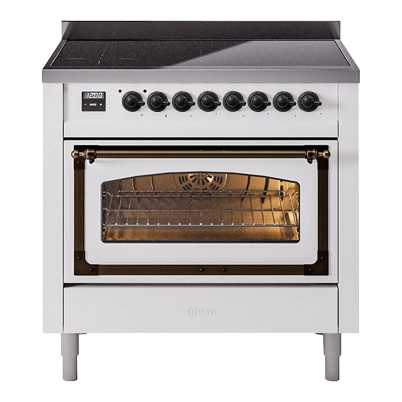 ILVE Nostalgie II Noblesse 36" Induction Freestanding Range in White with Burnished Trim, UNI366NMPWHB