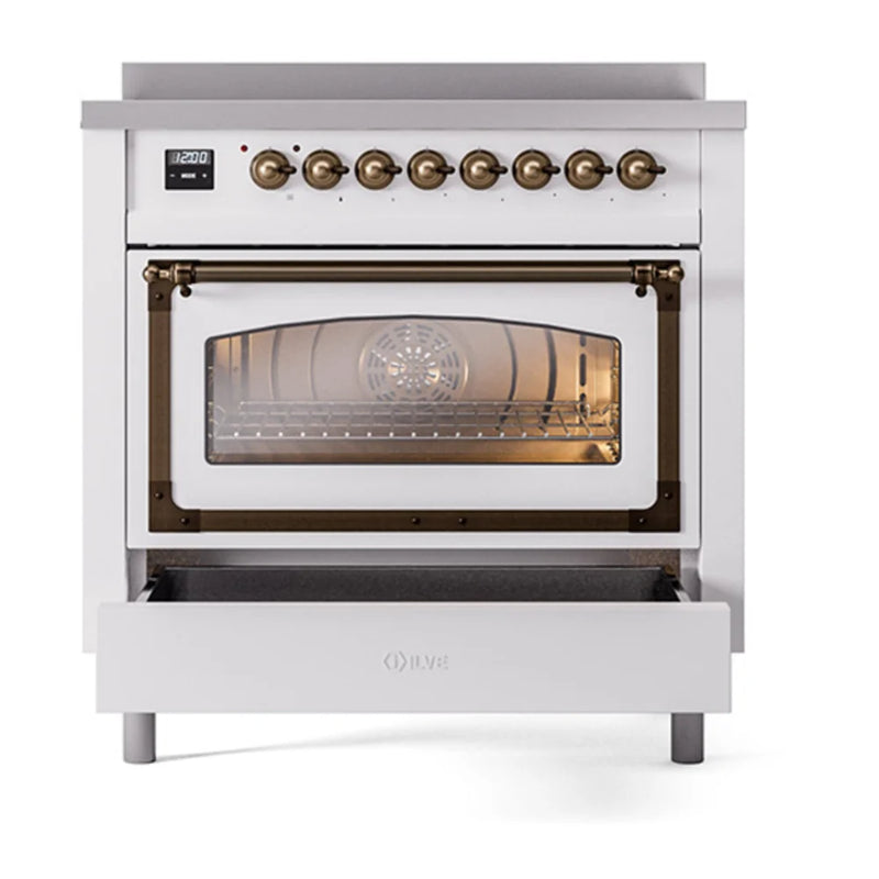 ILVE Nostalgie II Noblesse 36" Induction Freestanding Range in White with Burnished Trim, UNI366NMPWHB