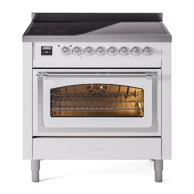 ILVE Nostalgie II Noblesse 36" Induction Freestanding Range in White with Chrome Trim, UNI366NMPWHC