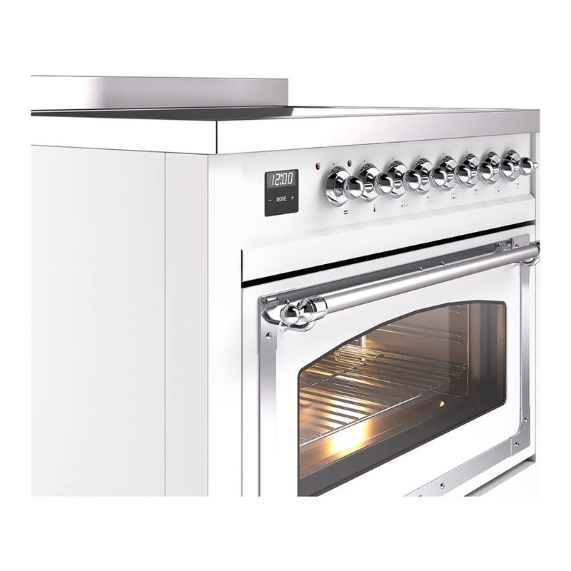 ILVE Nostalgie II Noblesse 36" Induction Freestanding Range in White with Chrome Trim, UNI366NMPWHC